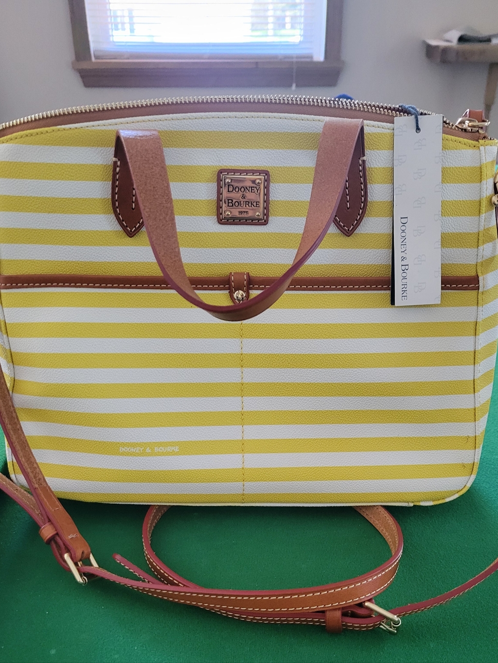 Nwt Dooney & Bourke Yellow And White Striped Crossbody Tote